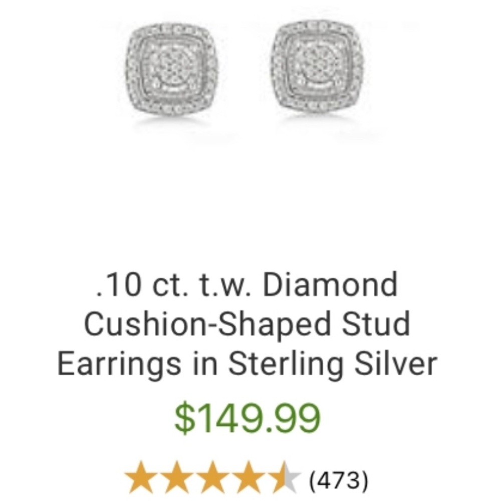 💎 NWT 1/10 ct t.w. Diamond Cushion Shaped Sterling Silver Earrings